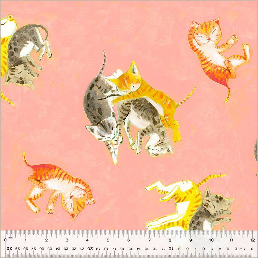 Heather Ross by Hand Barn Kittens Salmon Heather Ross for Windham Fabric