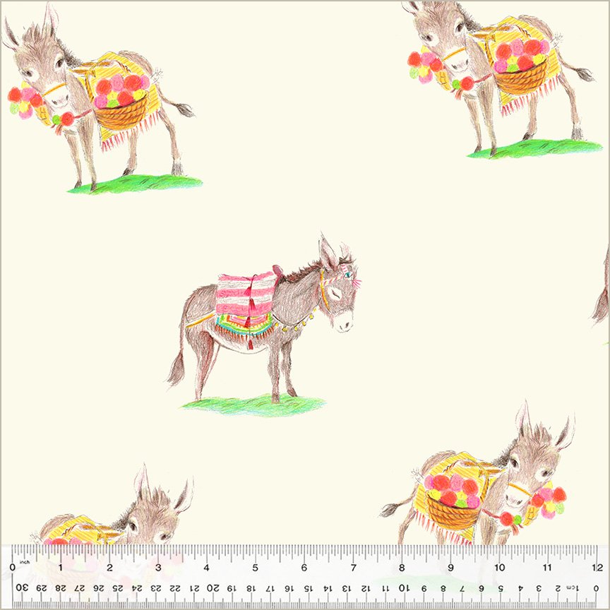 Heather Ross by Hand Burros in Ivory Heather Ross for Windham Fabric