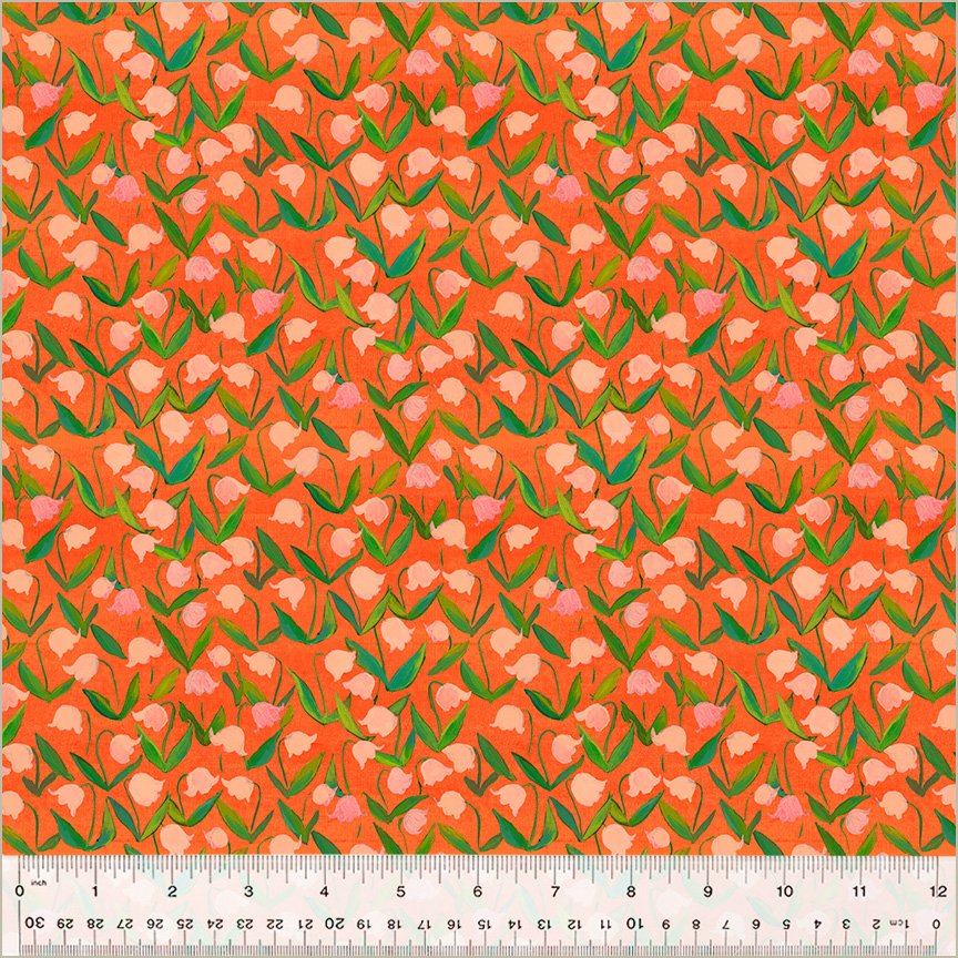 Heather Ross by Hand Essential Flowerbed in Coral Heather Ross for Windham Fabric