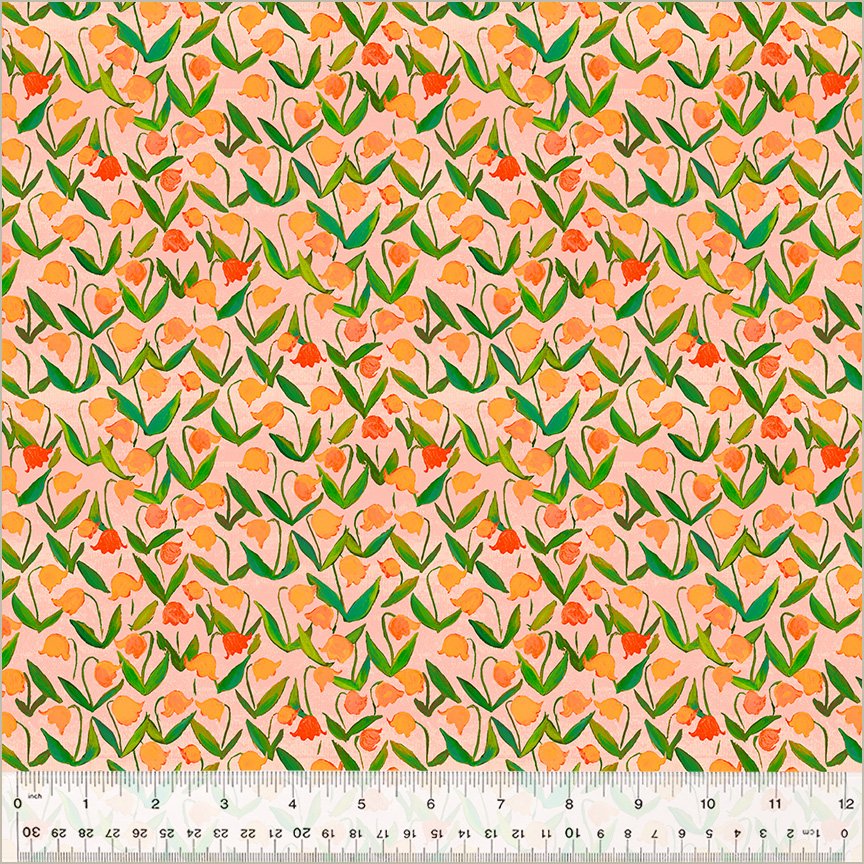 Heather Ross by Hand Essential Flowerbed in Salmon Heather Ross for Windham Fabric