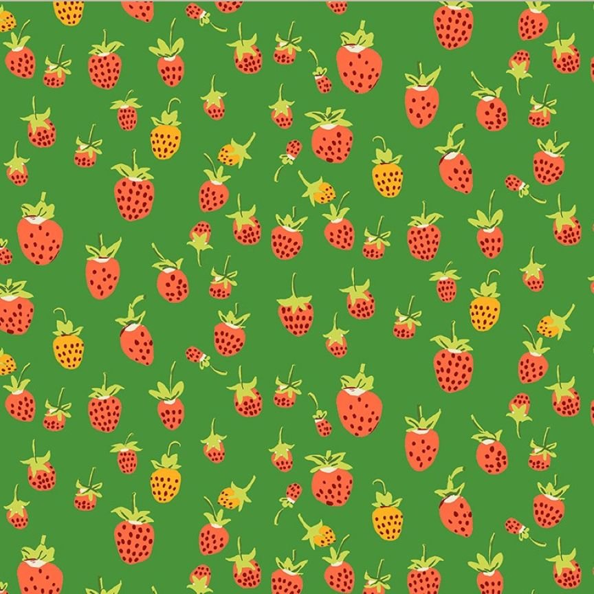 Studio Edit Butterflies Strawberries in Green Heather Ross for Windham Fabric