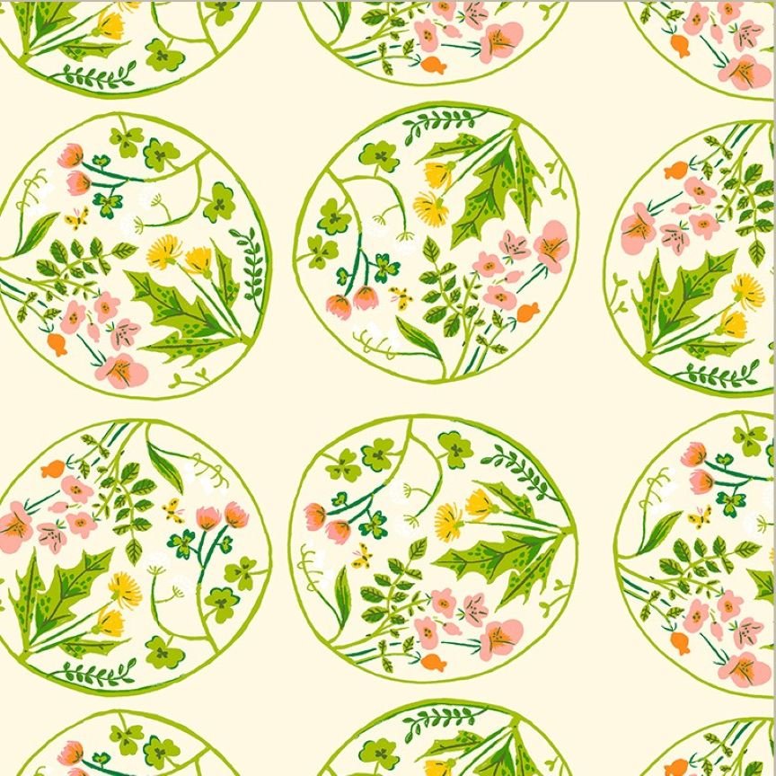 Studio Edit Butterflies Floral Wreaths in Cream Heather Ross for Windham Fabric