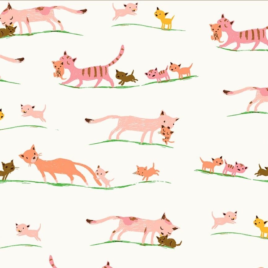 Studio Edit Marching Cats in Cream Heather Ross for Windham Fabric