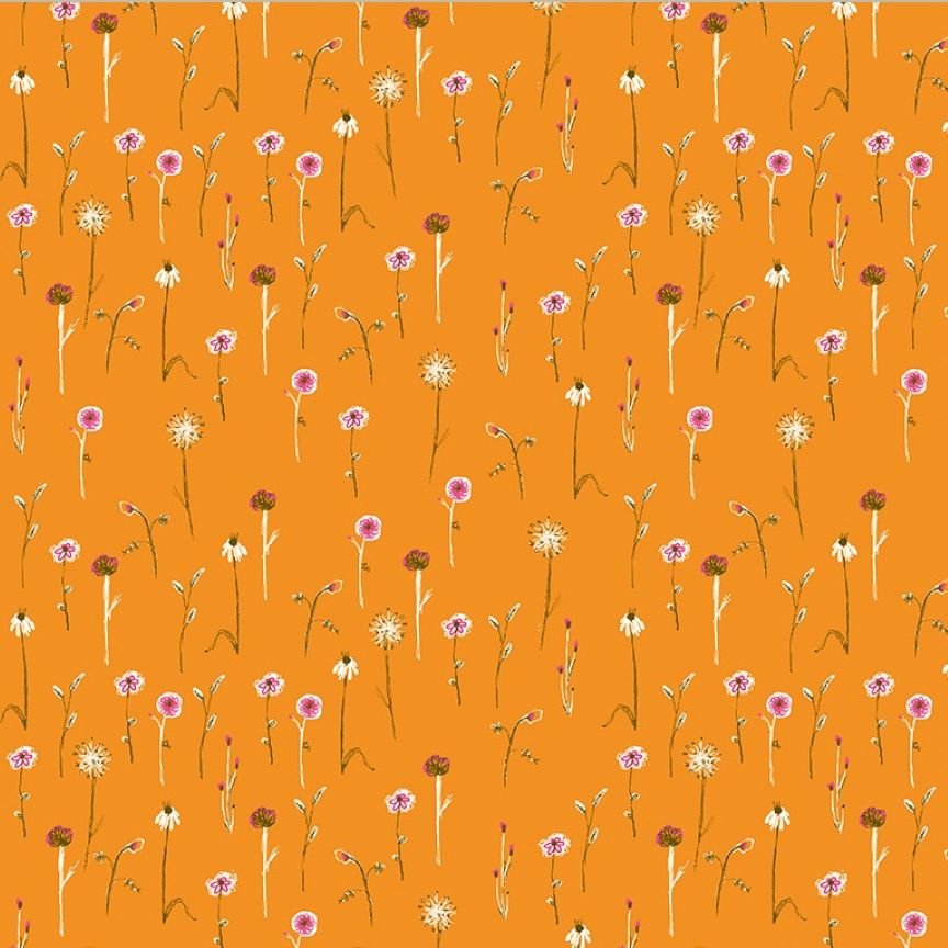 Studio Edit Butterflies Wildflowers Orange Heather Ross for Windham Fabric
