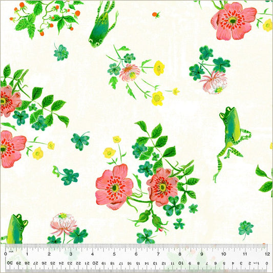 Heather Ross by Hand Frog Spring in Cream Heather Ross for Windham Fabric