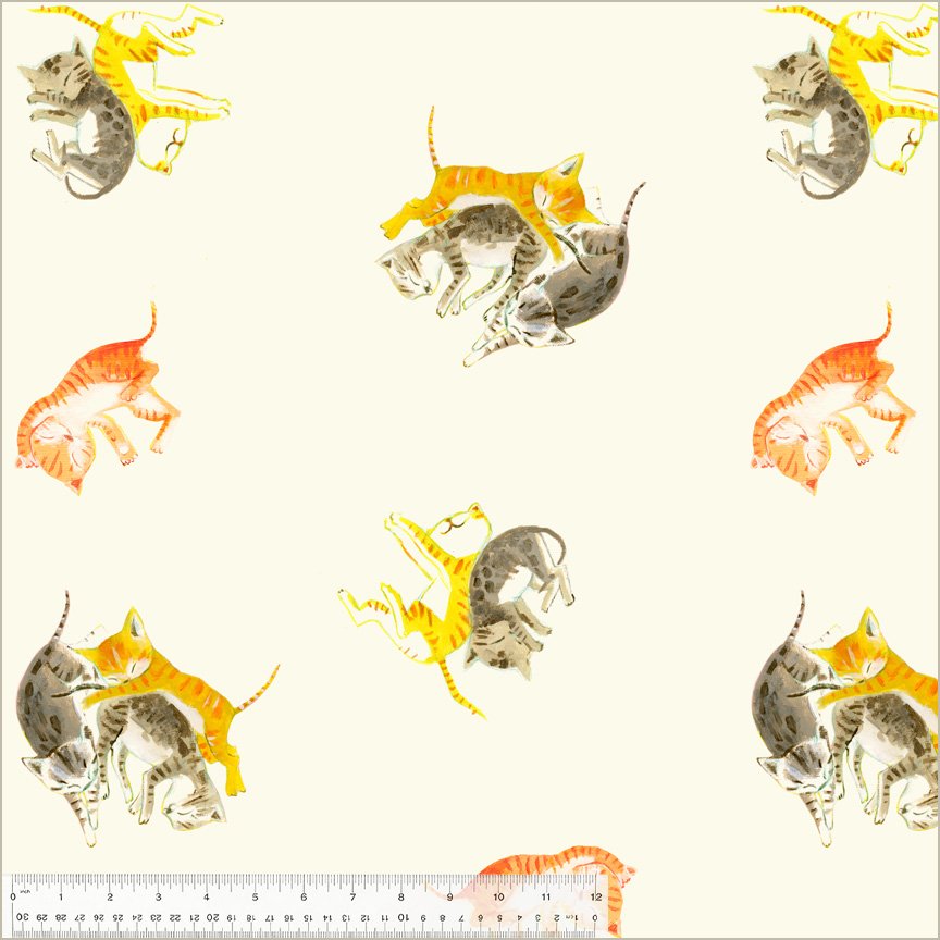 Heather Ross by Hand Barn Kittens in Ivory Heather Ross for Windham Fabric