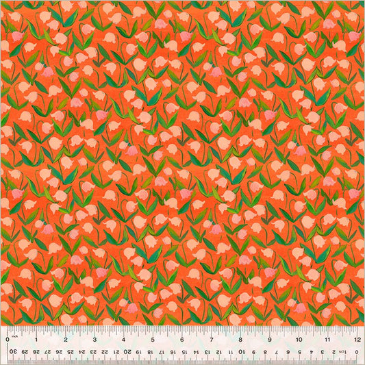 Heather Ross by Hand Essential Flowerbed in Coral Heather Ross for Windham Fabric
