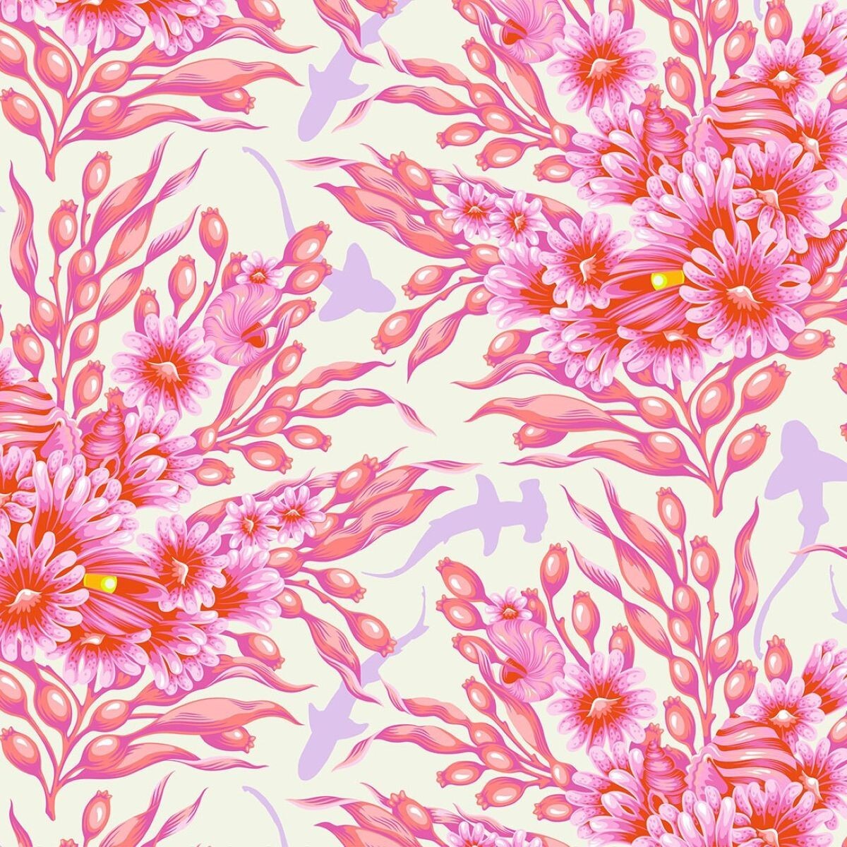 Floral Reef Shadow Sharks Delphine Tula Pink Fabric