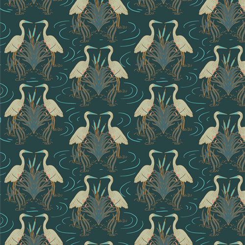 Egret Dance Twilight by Katie O’Shea Art Gallery Fabric